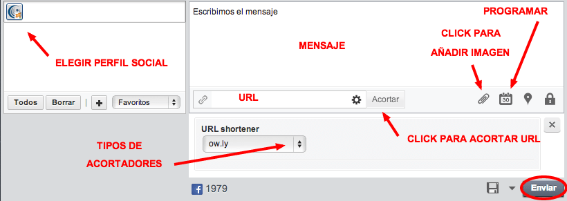 Escribir y Enviar mensajes HootSuite op