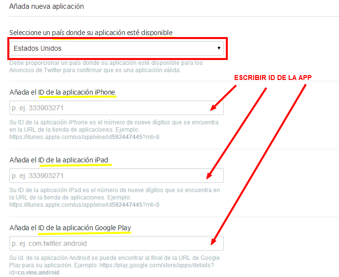 ID Y PAIS  Instalacion APP Twitter Ads Orientadorweb